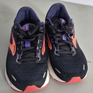 Brooks Women’s Black Running Shoes with Coral and Purple Accents